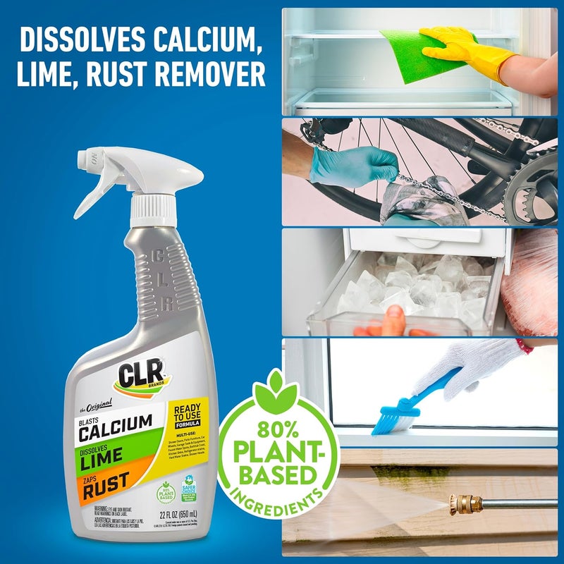 CLR Brands® Calcium, Lime & Rust Remover, Blasts Calcium, Dissolves Lime Deposits, Zaps Stubborn Rust Stains and Hard Water Deposits, 22 Ounce Spray Bottle (Pack of 1) - Image 1